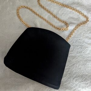 Salvatore Ferragamo Vintage Black Suede Shoulder Bag - Gold Chain